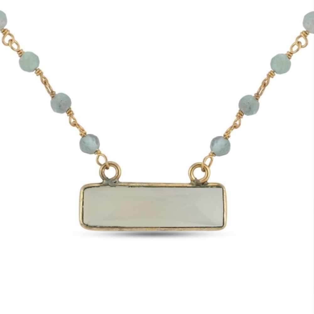 Chalcedony and Apatite Bar Necklace in 14k Yellow Gold Over Sterling Silver